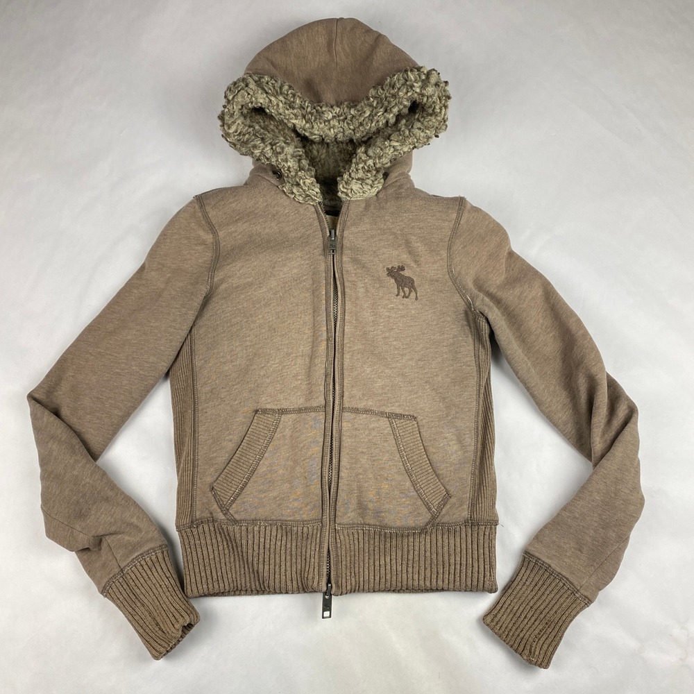Vintage Abercrombie & Fitch Women's Sherpa Lined Zip Hoodie Size M Moose